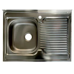Mobile sottolavello cucina 80x86h cm multiuso con lavello 1 vasca sinistra acciaio inox bianco frassinato Talise