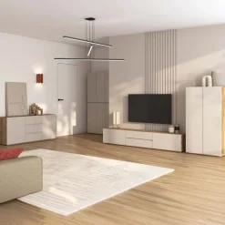 Mobile TV basso 200x36h cm 2 cassetti 2 ante a ribalta cashmere rovere Delia