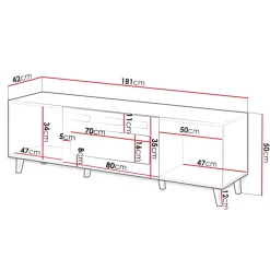 Mobile TV moderno 181x50h cm con camino elettrico cannettato quercia Essence