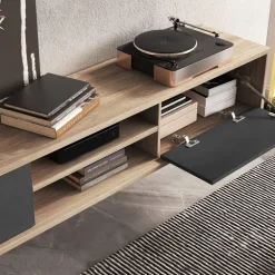 Mobile TV soggiorno sospeso 180x32h cm 2 ante a ribalta 2 vani antracite rovere Glem