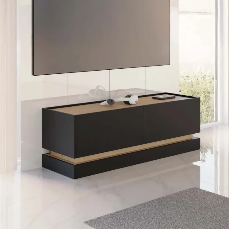 Mobile TV 150x47h cm 2 ante a ribalta nero rovere Rhea