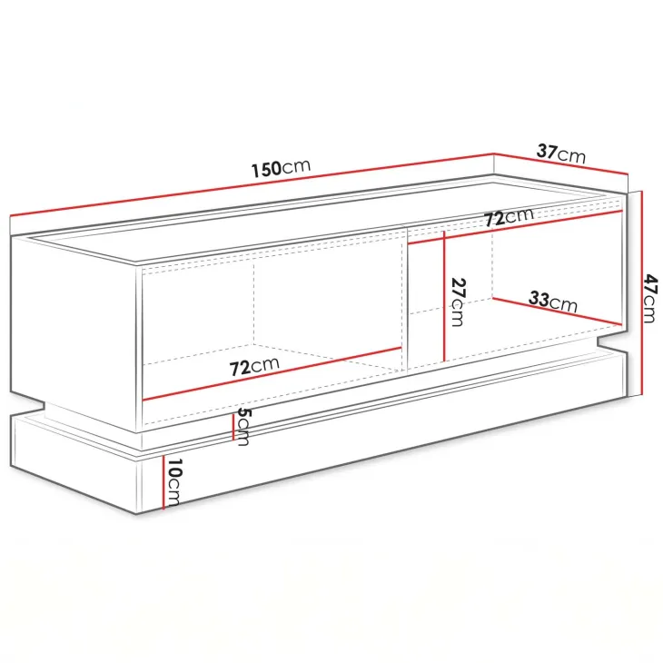 Mobile TV 150x47h cm 2 ante a ribalta nero rovere Rhea