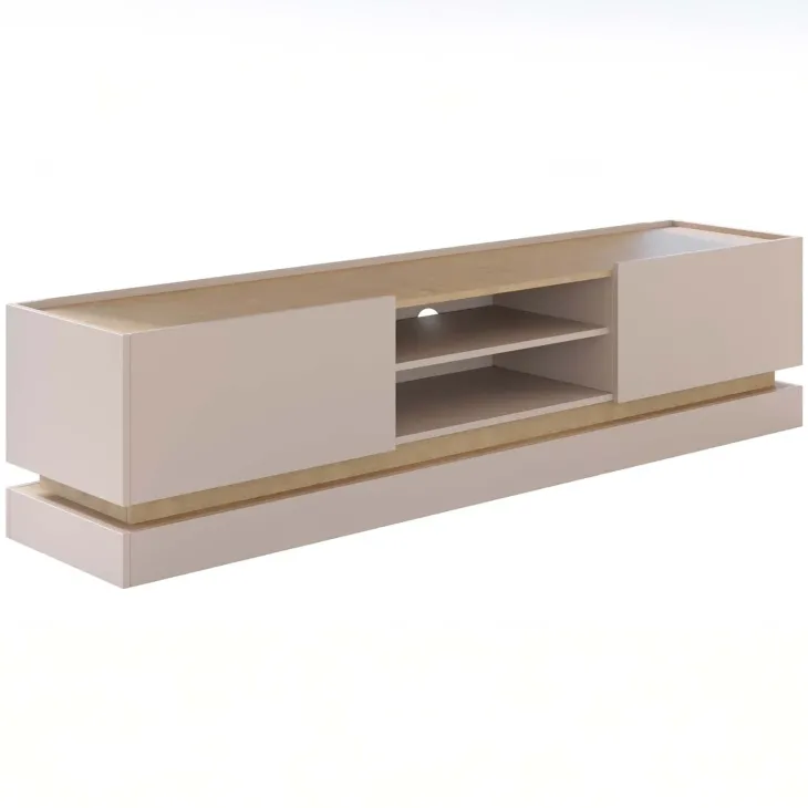 Mobile TV 200x47h cm 2 ante a ribalta 2 vani a vista beige rovere Rhea