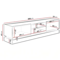 Mobile TV 200x47h cm 2 ante a ribalta 2 vani a vista beige rovere Rhea