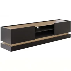 Mobile TV 200x47h cm 2 ante a ribalta 2 vani a vista nero rovere Rhea