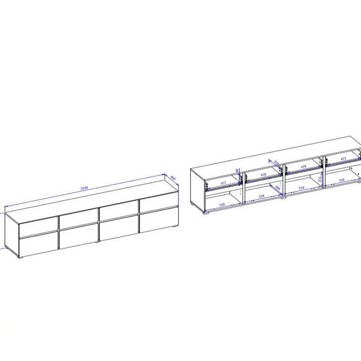 Mobile tv 225x49h cm 4 ante 4 cassetti bianco rovere Lolla