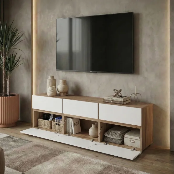 Mobile tv 180x49h cm 3 ante 3 cassetti bianco rovere Lolla