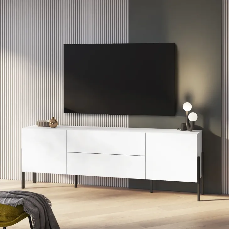 Mobile TV 200x70h cm 2 ante 2 cassetti moderno bianco Simple
