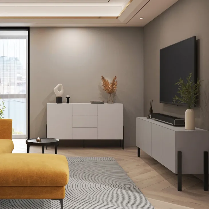 Mobile TV 200x70h cm 2 ante 2 cassetti moderno beige cashmere Simple