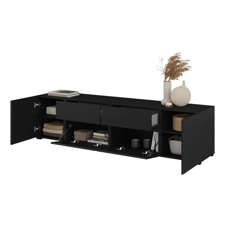 Mobile tv 195x48h cm 2 ante 2 cassetti 2 ribaltine nero Edge