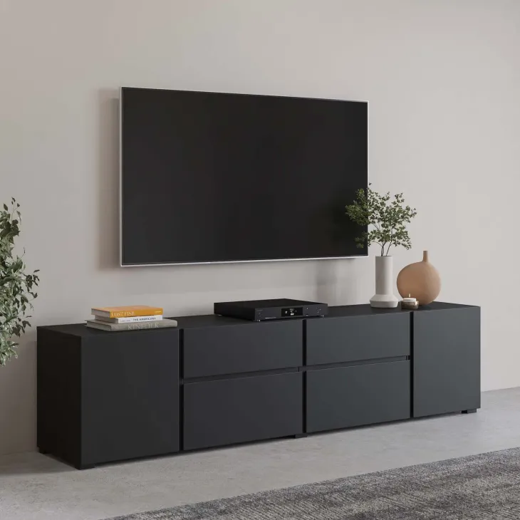 Mobile tv 195x48h cm 2 ante 2 cassetti 2 ribaltine nero Edge
