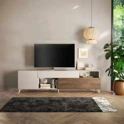 Mobile TV 241x67h cm 2 ante 1 cassetto beige rovere scuro Witty