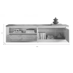Mobile TV 207x58h cm 2 ante 1 cassetto con led bianco lucido rovere chiaro Istria