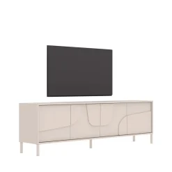 Mobile TV 205x62h cm 4 ante design in rilievo con piedini beige cashmere Sonia
