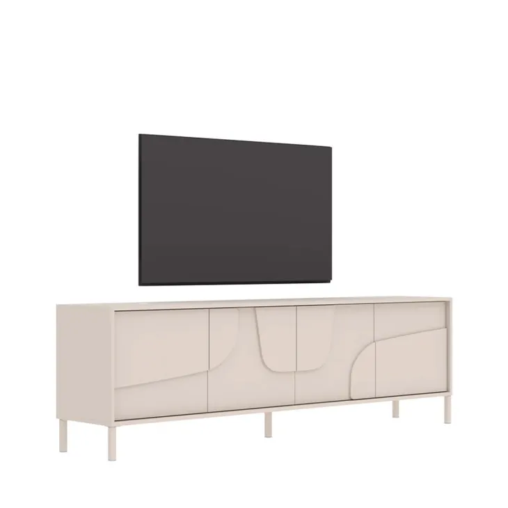 Mobile TV 205x62h cm 4 ante design in rilievo con piedini beige cashmere Sonia