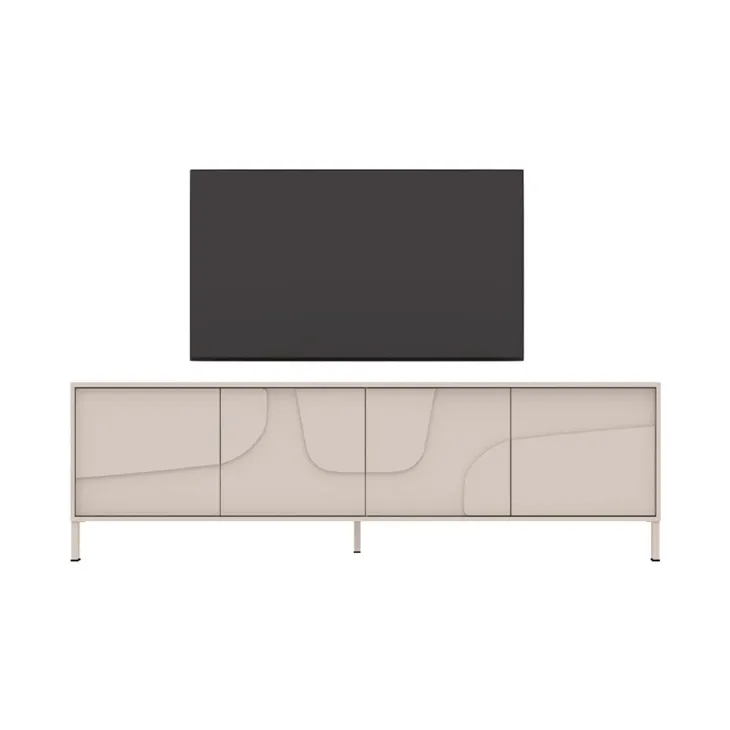 Mobile TV 205x62h cm 4 ante design in rilievo con piedini beige cashmere Sonia