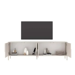 Mobile TV 205x62h cm 4 ante design in rilievo con piedini beige cashmere Sonia