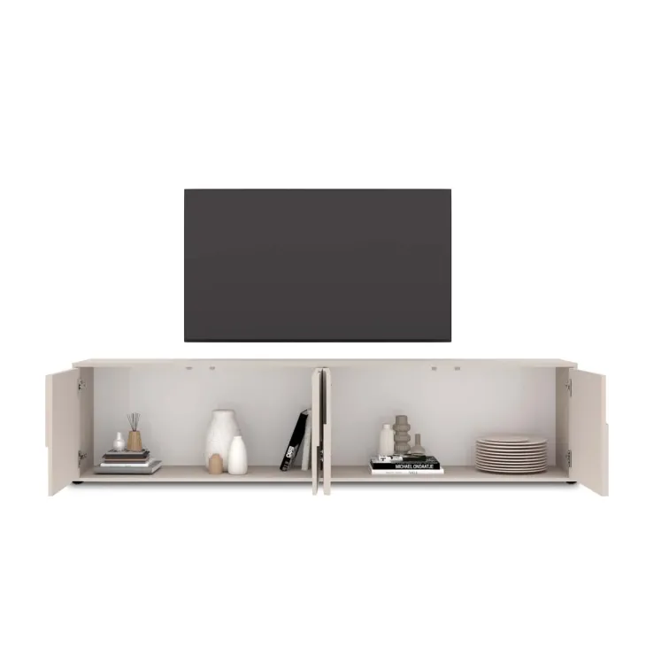 Mobile TV 205x48h cm 4 ante design in rilievo beige cashmere Sonia