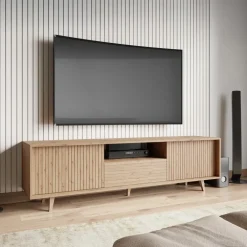Mobile TV 180x52h cm 2 ante design rustico cannettato rovere Branch