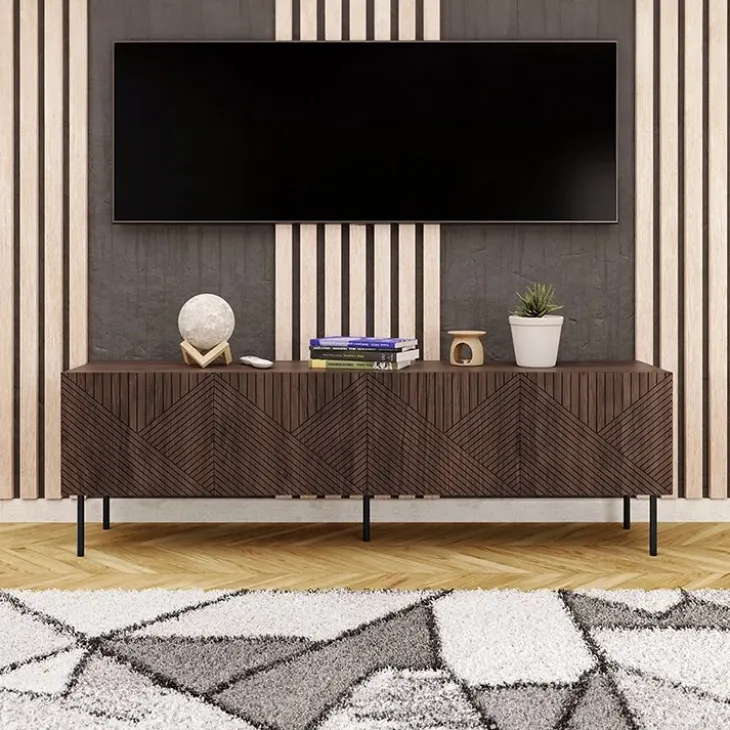 Mobile TV 191x58h cm 4 ante noce scuro con frontali serigrafati Savanna