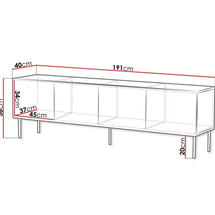 Mobile TV 191x58h cm 4 ante noce scuro con frontali serigrafati Savanna