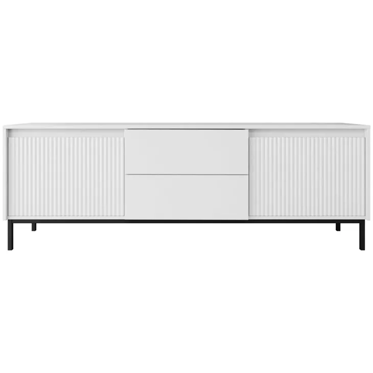 Mobile TV 174x60h cm 2 cassetti design cannettato bianco Strike