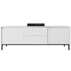 Mobile TV 174x60h cm 2 cassetti design cannettato bianco Strike