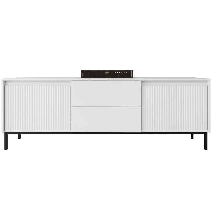 Mobile TV 174x60h cm 2 cassetti design cannettato bianco Strike