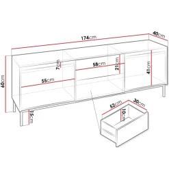 Mobile TV 174x60h cm 2 cassetti design cannettato nero Strike