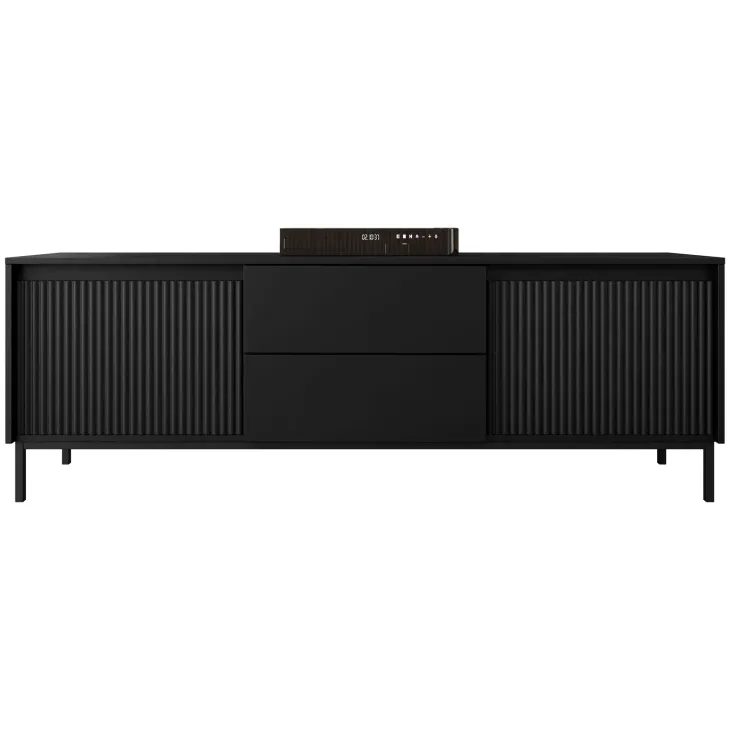 Mobile TV 174x60h cm 2 cassetti design cannettato nero Strike