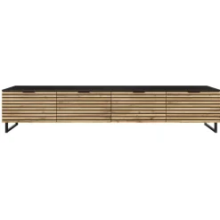 Mobile TV 200x40h cm design rustico cannettato rovere nero List