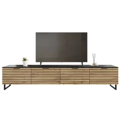 Mobile TV 200x40h cm design rustico cannettato rovere nero List
