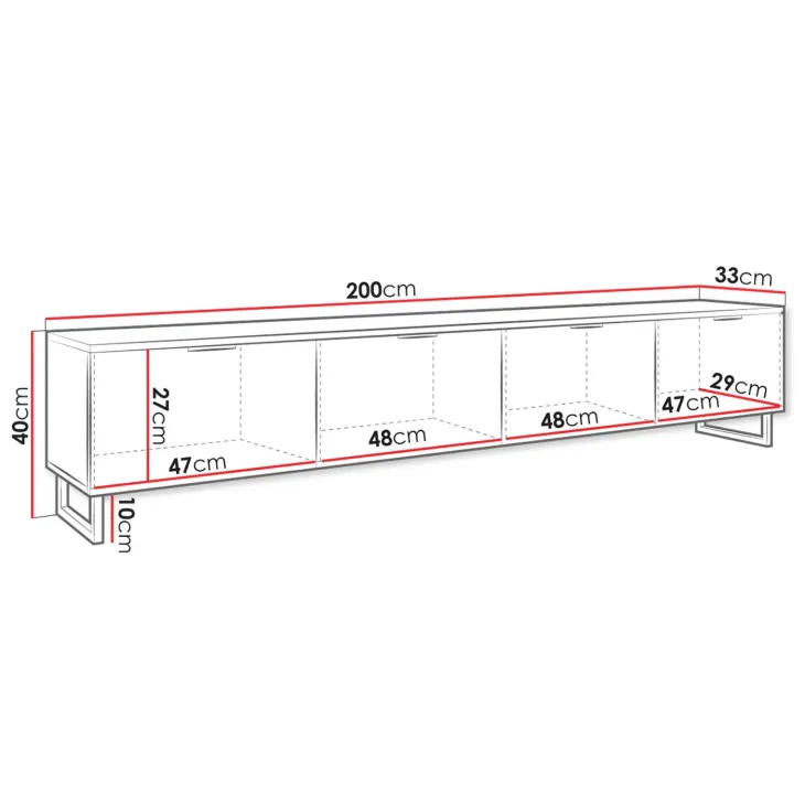Mobile TV 200x40h cm design rustico cannettato rovere nero List
