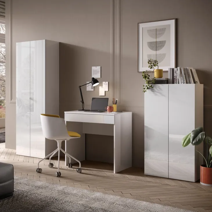 Mobile ufficio multiuso 63x184h cm 2 ante bianco lucido Jobby