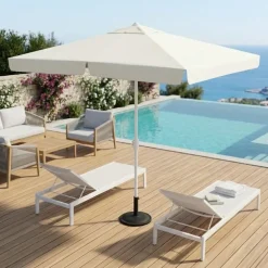 Ombrellone da giardino 2x3m con palo centrale telo bianco struttura bianca con volant Favignana