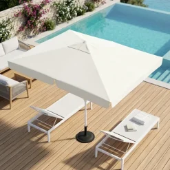 Ombrellone da giardino 2x3m con palo centrale telo bianco struttura bianca con volant Favignana