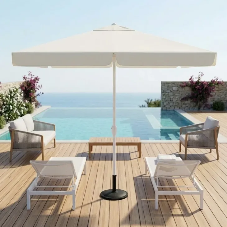 Ombrellone da giardino 2x3m con palo centrale telo bianco struttura bianca con volant Favignana