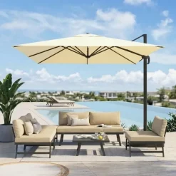 Ombrellone da giardino 4x3m con palo laterale telo ecrù struttura nera Zanzibar