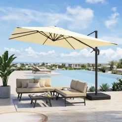 Ombrellone da giardino 4x3m con palo laterale telo ecrù struttura nera Zanzibar
