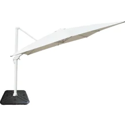 Ombrellone da giardino 4x4m orientabile a 360° con palo laterale telo bianco struttura bianca Formentera