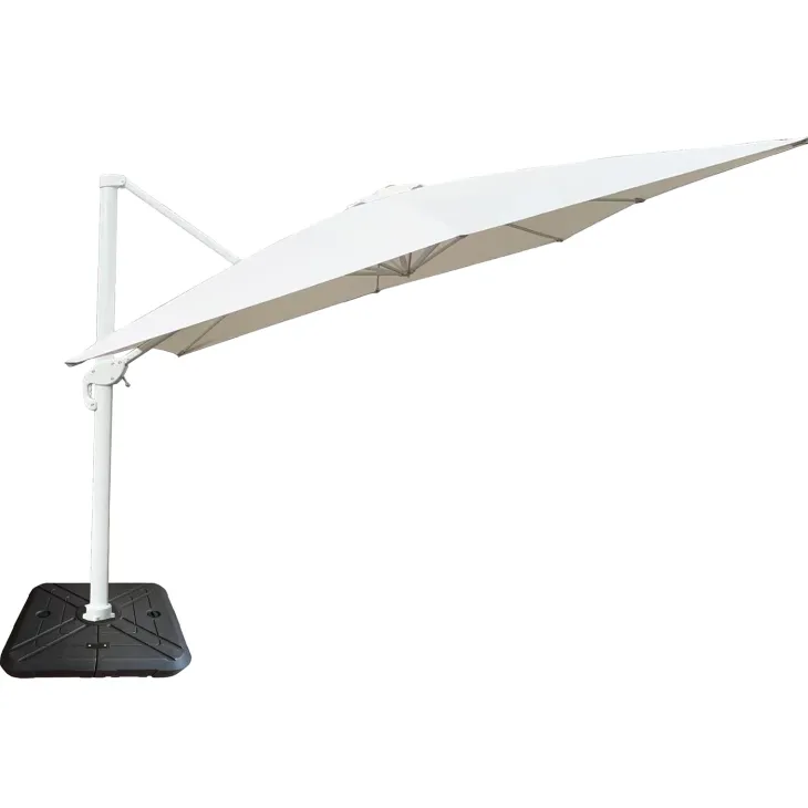 Ombrellone da giardino 4x4m orientabile a 360° con palo laterale telo bianco struttura bianca Formentera