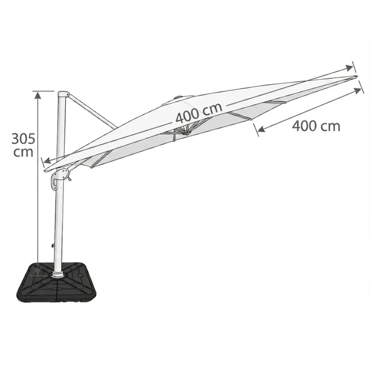 Ombrellone da giardino 4x4m orientabile a 360° con palo laterale telo bianco struttura bianca Formentera
