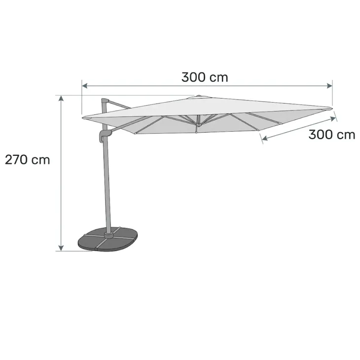 Ombrellone da giardino 3x3m orientabile a 360° con palo laterale telo ecrù struttura nera Levante
