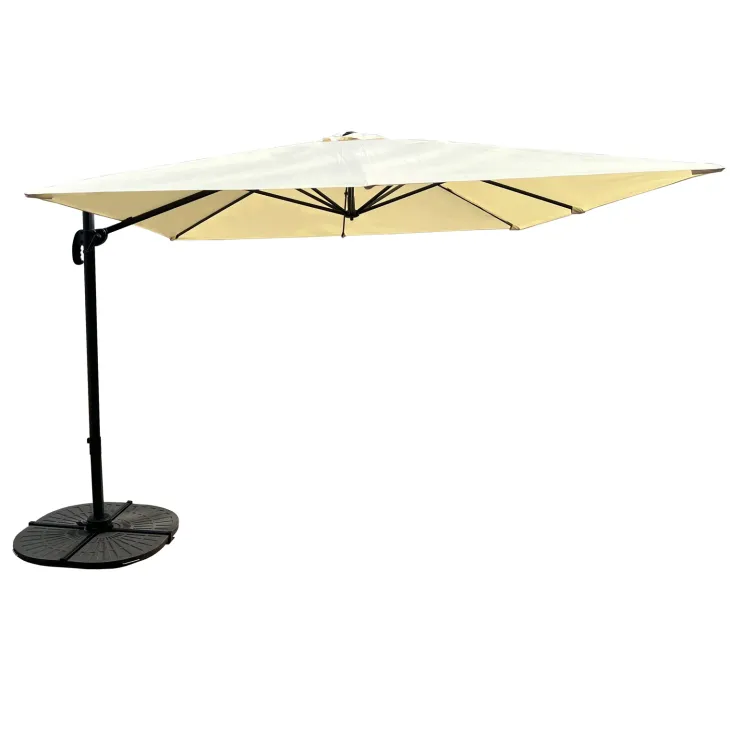 Ombrellone da giardino 3x3m orientabile a 360° con palo laterale telo ecrù struttura nera Levante