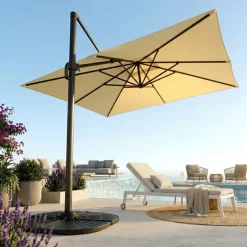 Ombrellone da giardino 3x3m orientabile a 360° con palo laterale telo ecrù struttura nera Levante