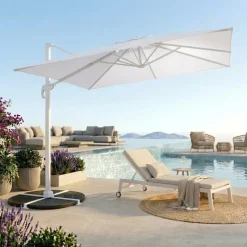 Ombrellone da giardino 3x3m orientabile a 360° con palo laterale telo bianco struttura bianca Levante