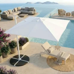 Ombrellone da giardino 3x3m orientabile a 360° con palo laterale telo bianco struttura bianca Levante