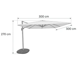 Ombrellone da giardino 3x3m orientabile a 360° con palo laterale telo bianco struttura bianca Levante