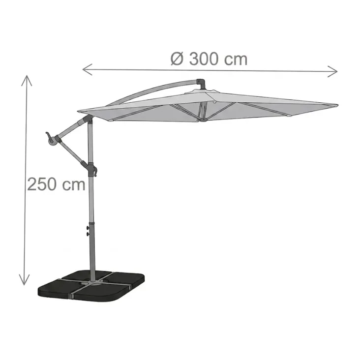 Ombrellone rotondo Ø3m con palo laterale telo grigio struttura nera Ibiza