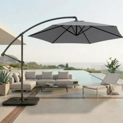 Ombrellone rotondo Ø3m con palo laterale telo grigio struttura nera Ibiza